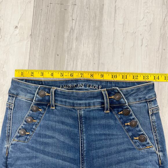 American Eagle Mid Rise Baggy Wide Leg Super Stretch Denim Cotton Blend Jeans 4 - Picture 9 of 11